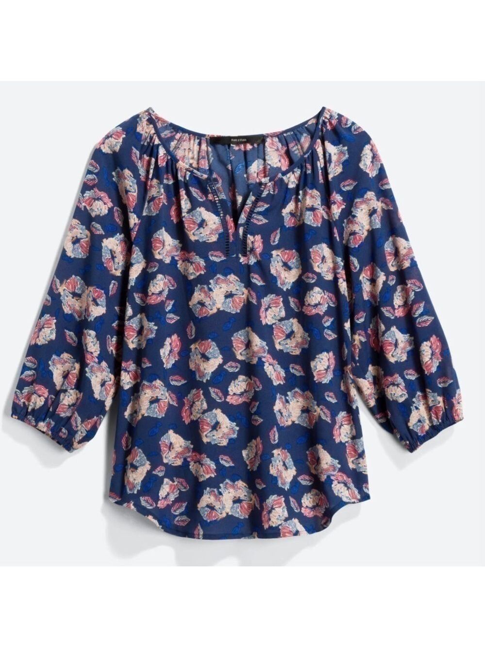 𝅺Fun 2 Fun Aleta Lattice Detail Blouse - Blue Floral - Size Xsmall